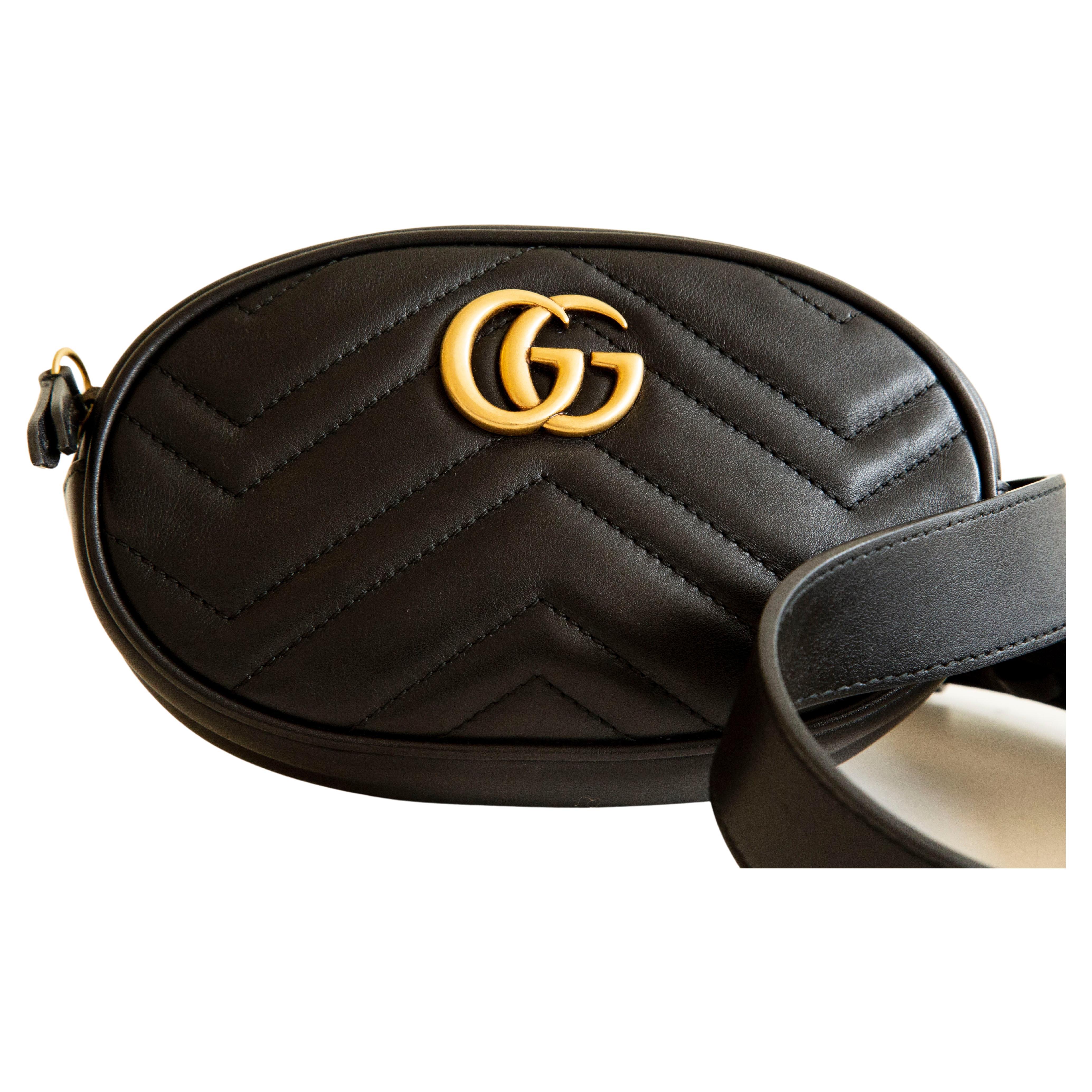 Gucci Marmont Quilted Belt Bag in Black Leather For Sale at 1stDibs