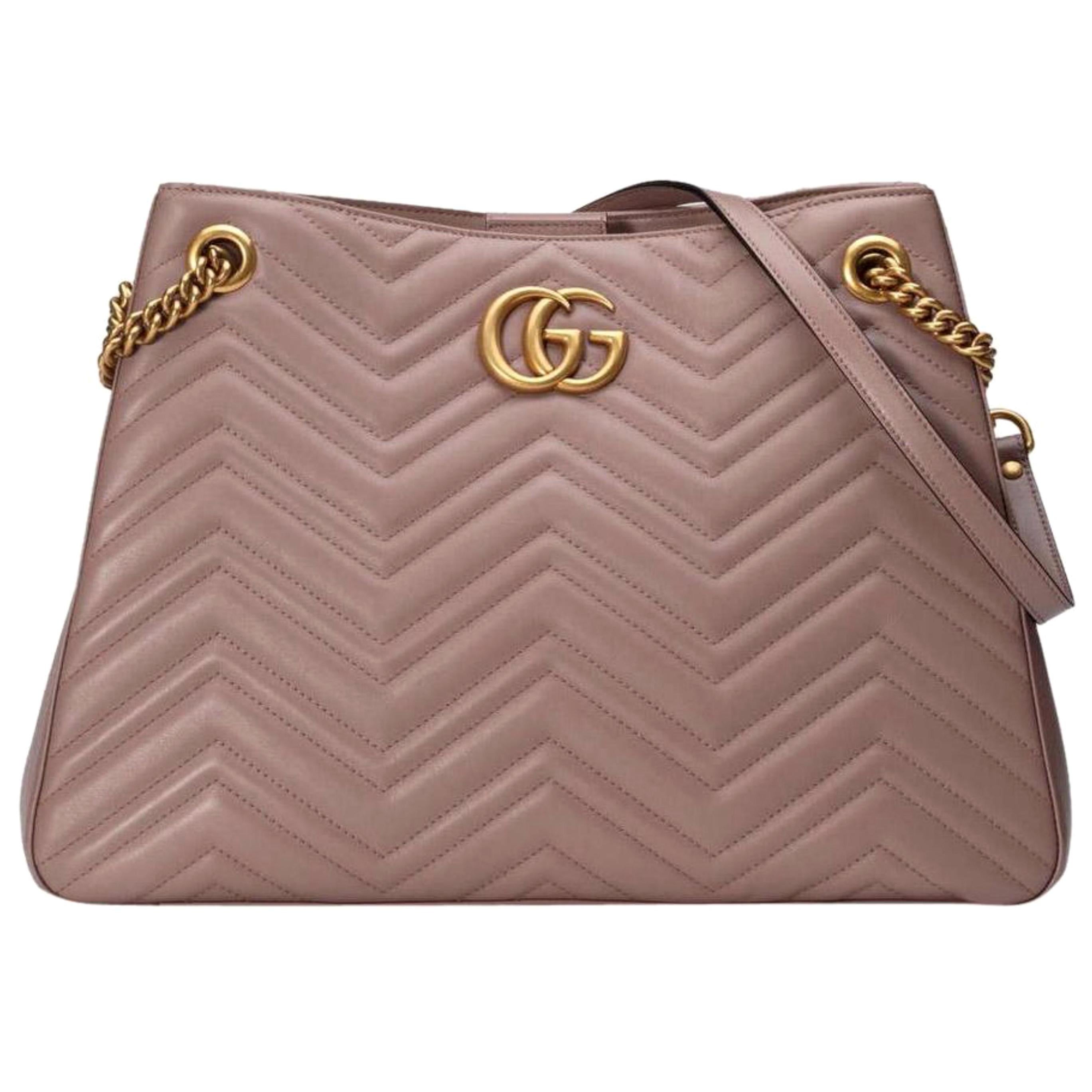 Gucci Marmont Rose Quilted Medium Matelasse Chain Tote 868708 Taupe Shoulder Bag For Sale