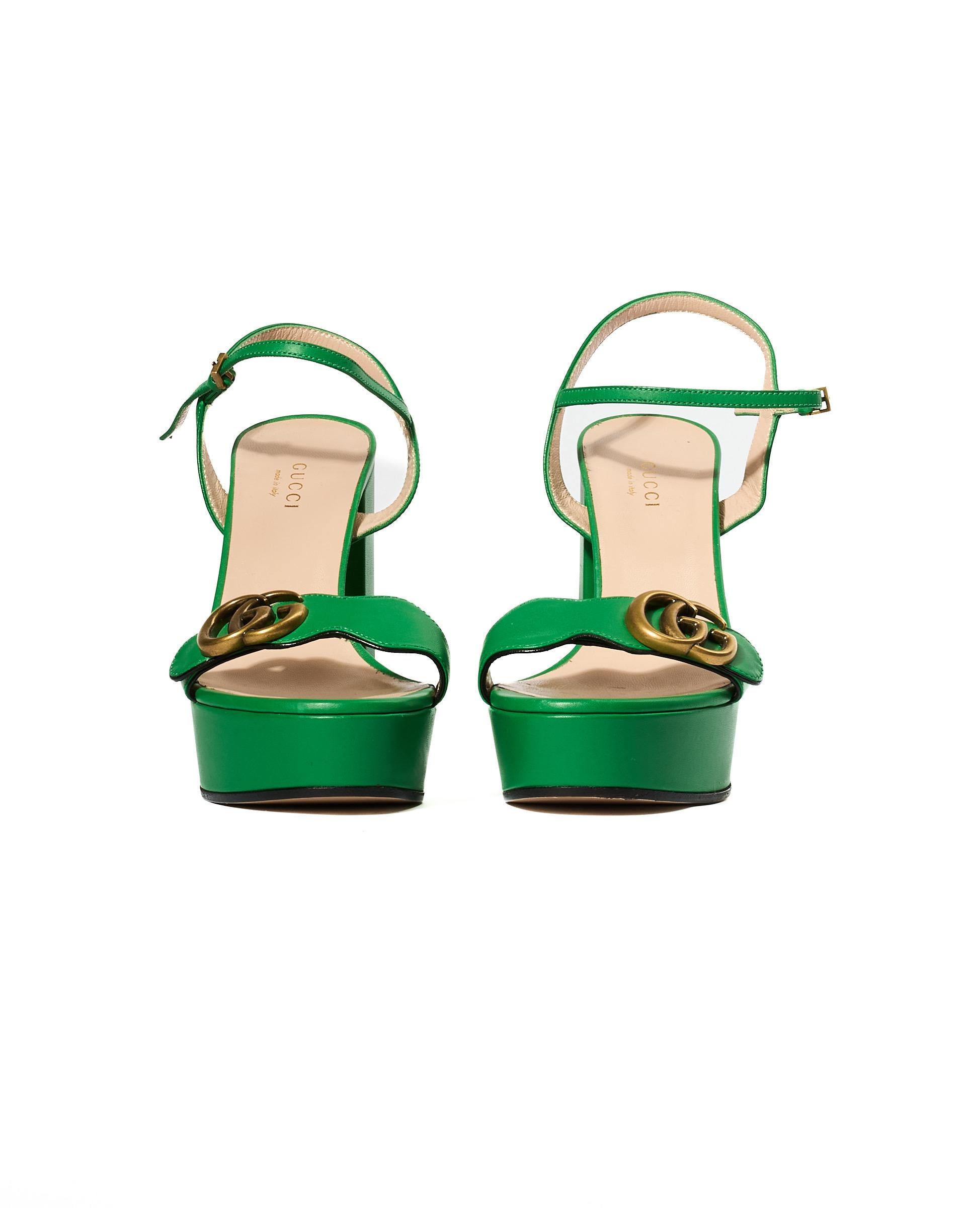Gucci Marmont Sandali Platform Verdi In Excellent Condition In Torre Del Greco, IT