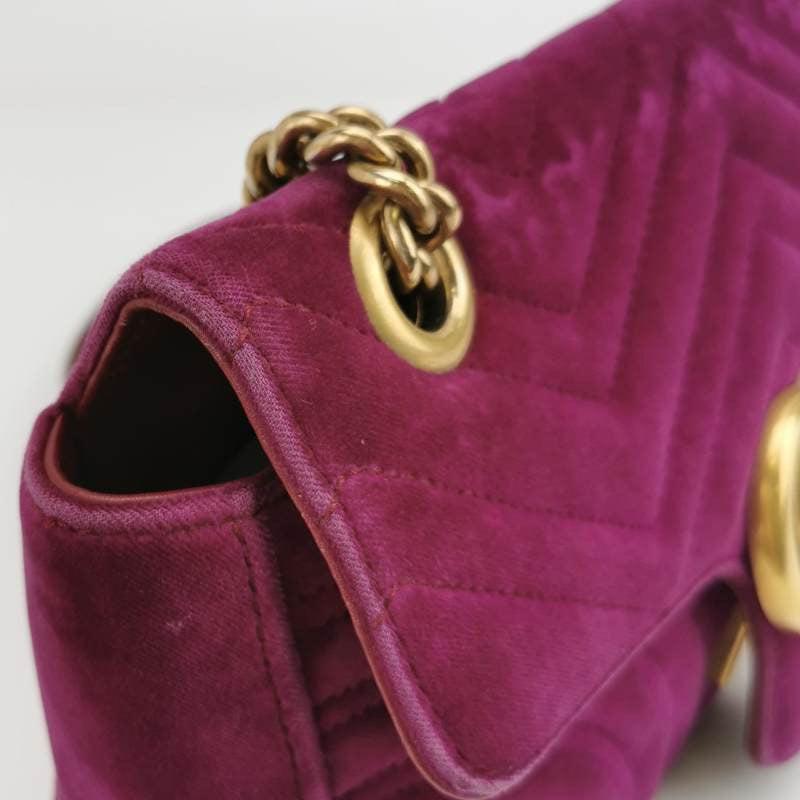 Gucci Marmont Small Flap Pink Velvet Handbag For Sale 5