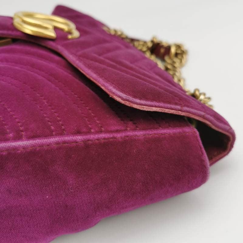 Gucci Marmont Small Flap Pink Velvet Handbag For Sale 6