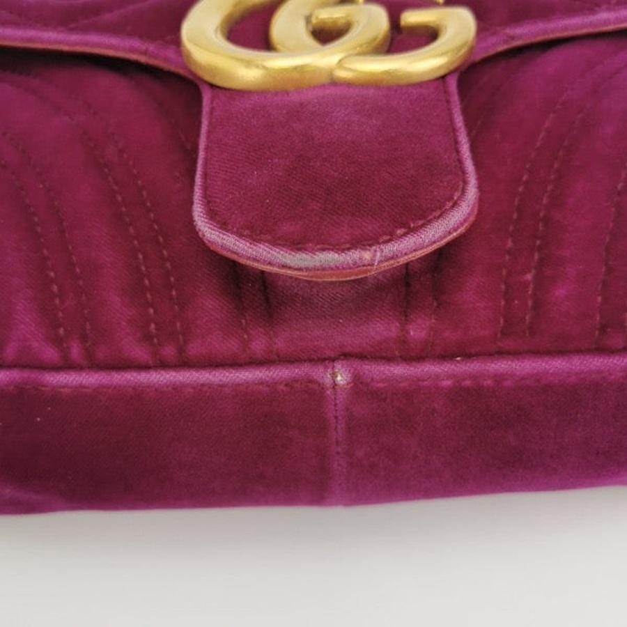 Gucci Marmont Small Flap Pink Velvet Handbag For Sale 6