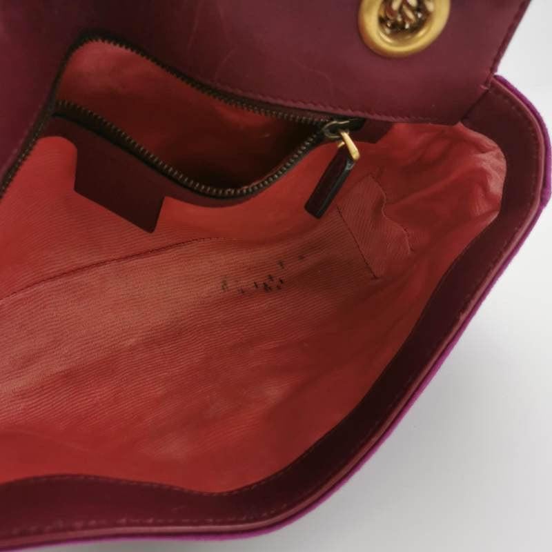 Gucci Marmont Small Flap Pink Velvet Handbag For Sale 9