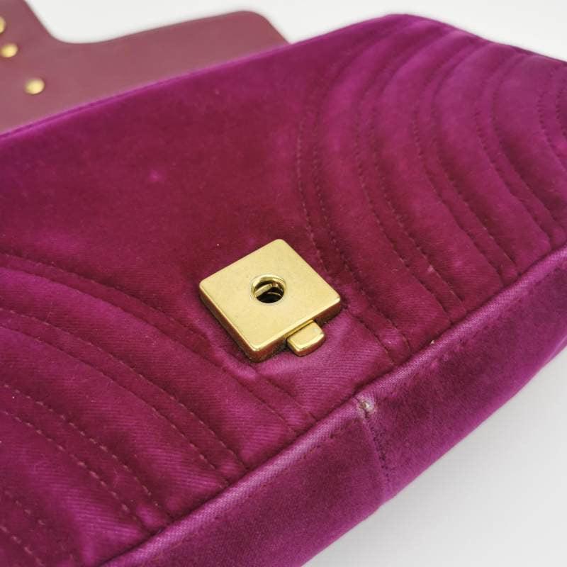 Gucci Marmont Small Flap Pink Velvet Handbag For Sale 13