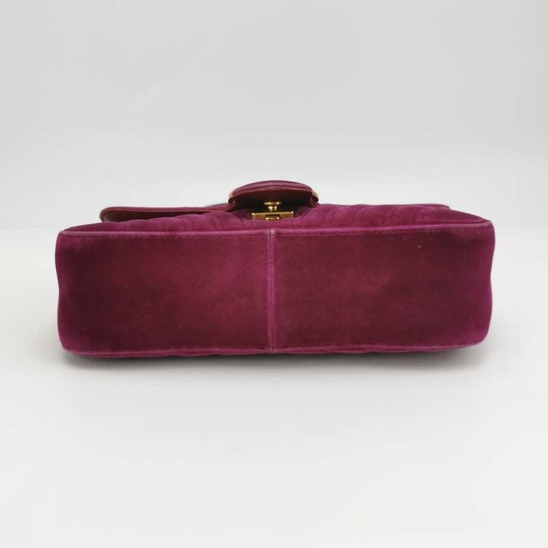 Brown Gucci Marmont Small Flap Pink Velvet Handbag For Sale