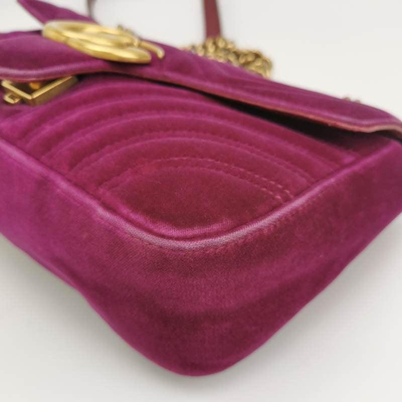 Gucci Marmont Small Flap Pink Velvet Handbag For Sale 2