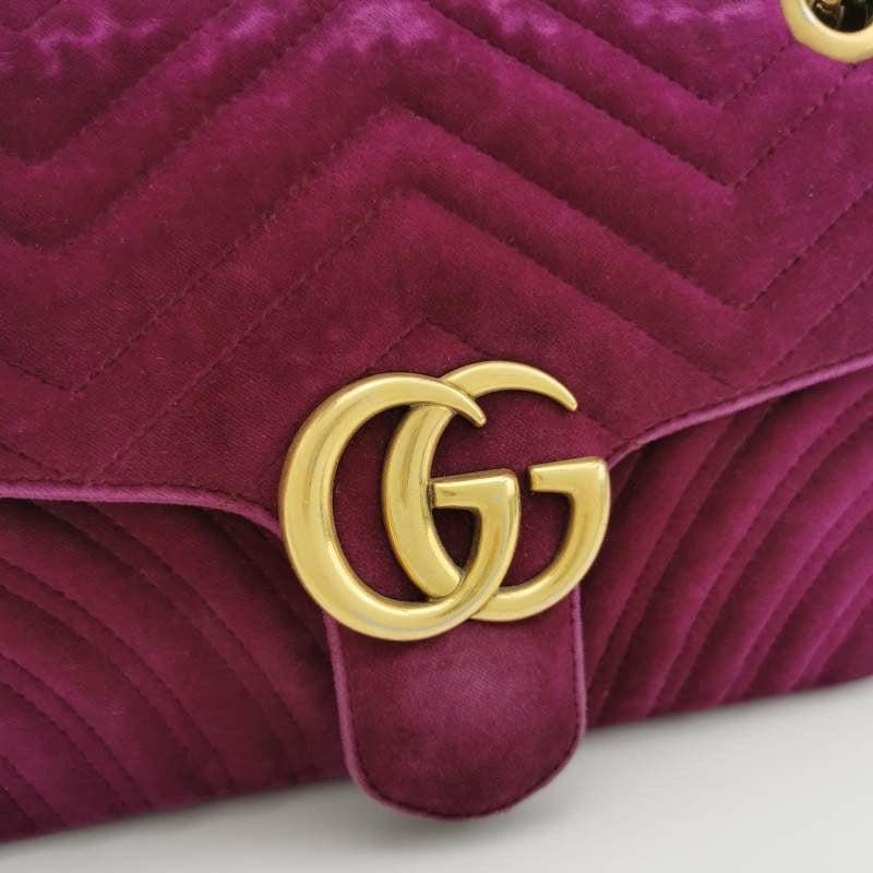 Gucci Marmont Small Flap Pink Velvet Handbag For Sale 3