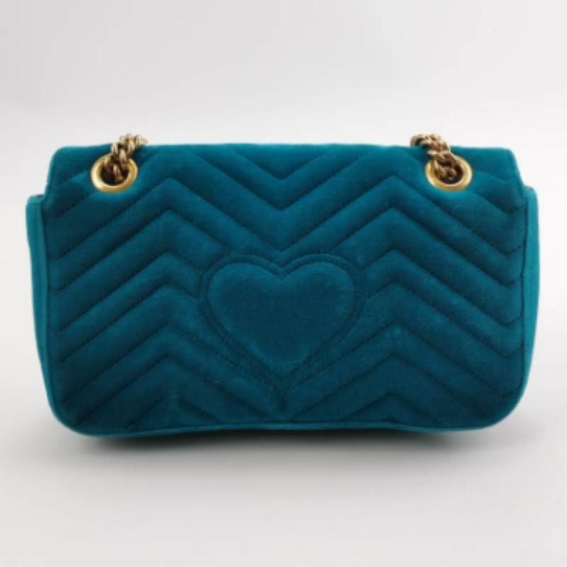 Gucci Marmont Small Flap Turquoise Blue Velvet Handbag In Good Condition For Sale In AUBERVILLIERS, FR