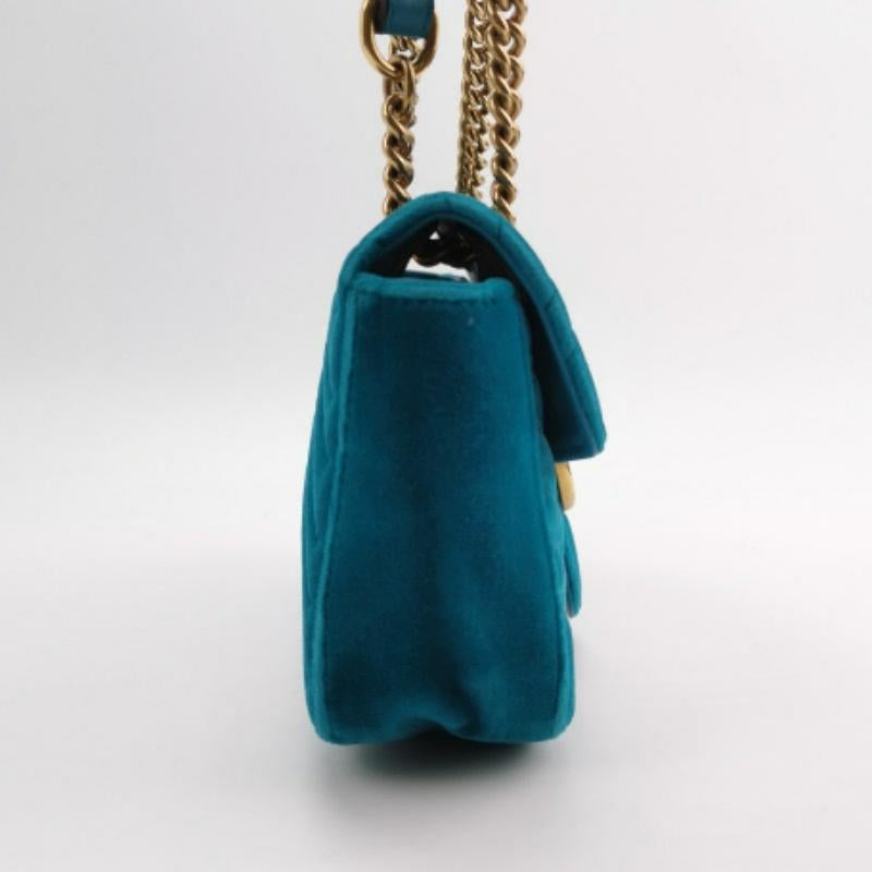 Women's Gucci Marmont Small Flap Turquoise Blue Velvet Handbag For Sale