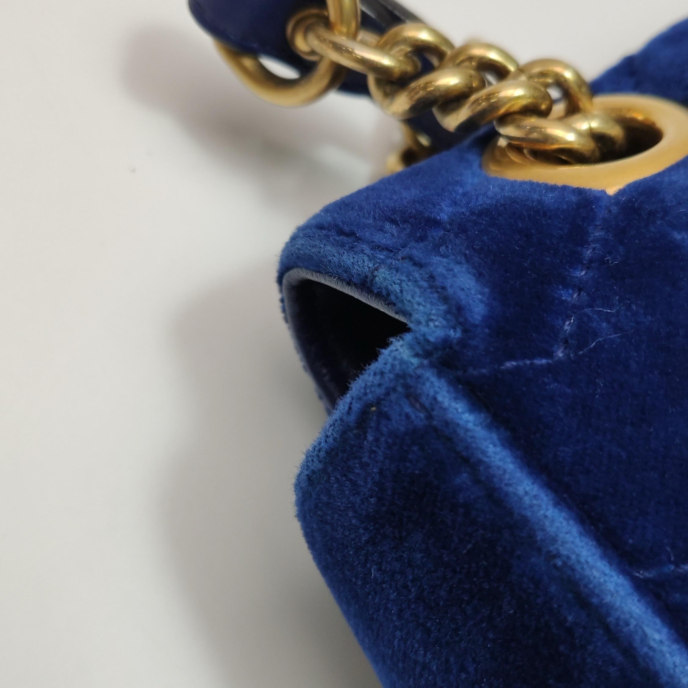 Gucci Marmont Small Flap Turquoise Navy Velvet Handbag For Sale 8
