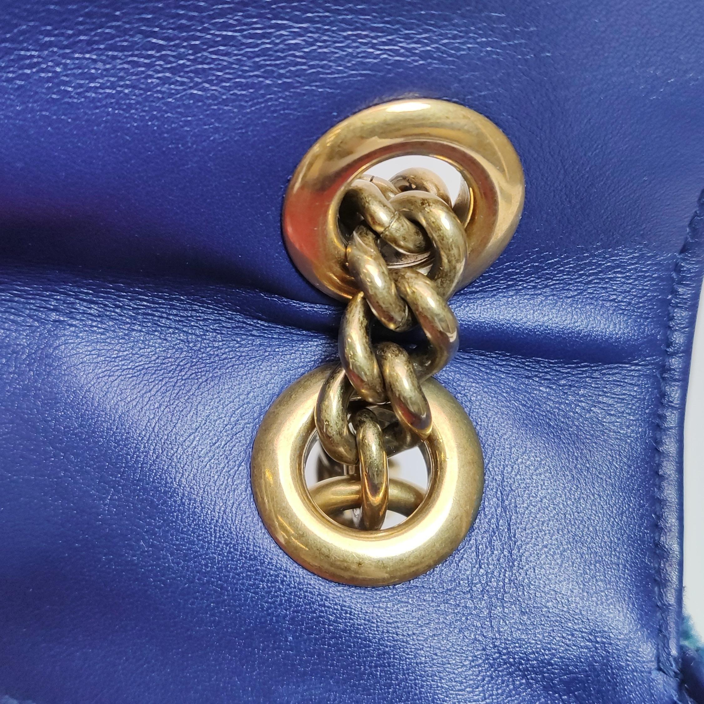 Gucci Marmont Small Flap Turquoise Navy Velvet Handbag For Sale 10