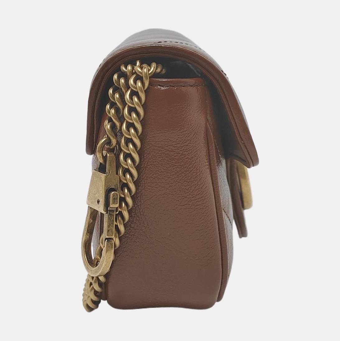 Gucci Marmont Super Mini Flap Chocolate Brown Leather Crossbody Bag en venta 1