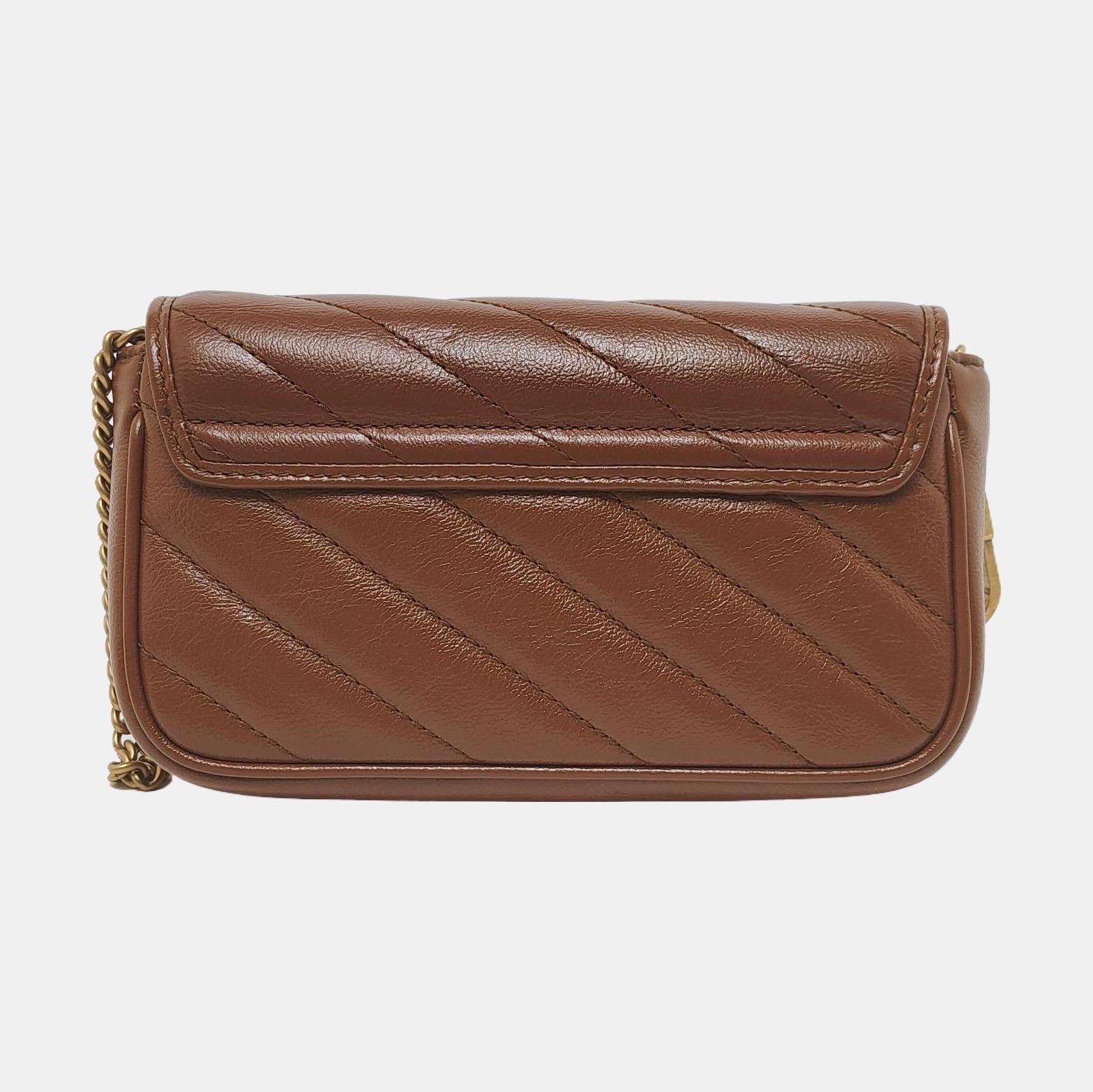 Gucci Marmont Super Mini Flap Chocolate Brown Leather Crossbody Bag en venta 2