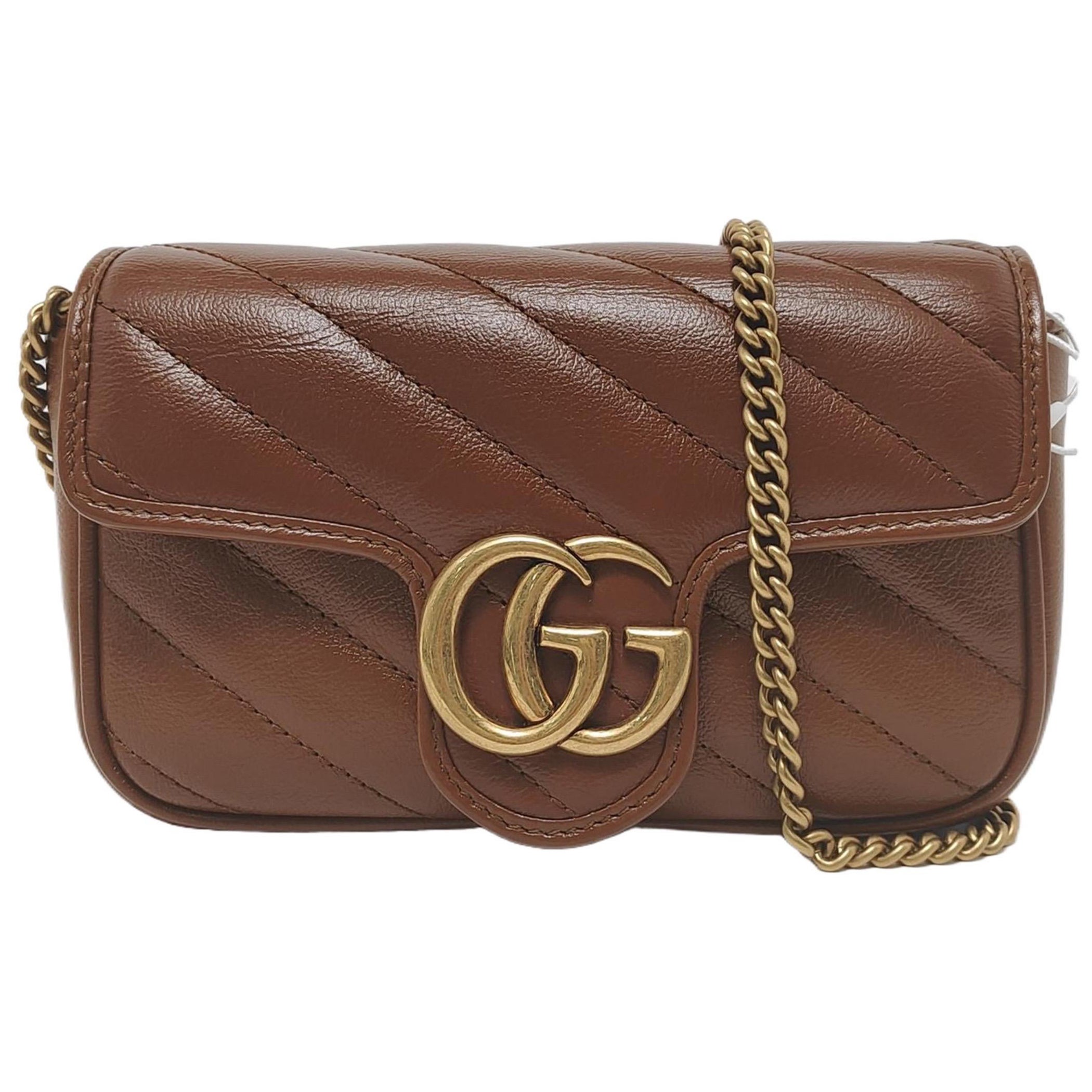 Gucci Marmont Super Mini Flap Chocolate Brown Leder Crossbody Tasche