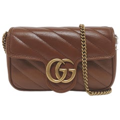 Gucci Marmont Super Mini Flap Chocolate Brown Leder Crossbody Tasche