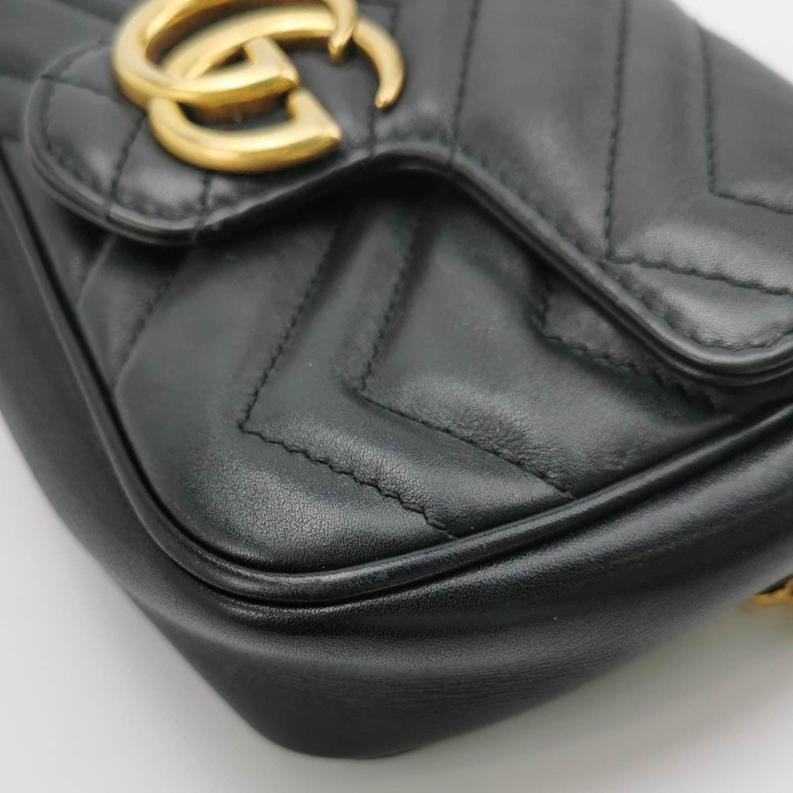 Gucci Marmont Super Mini Flap Leather Bag Black Leather 6