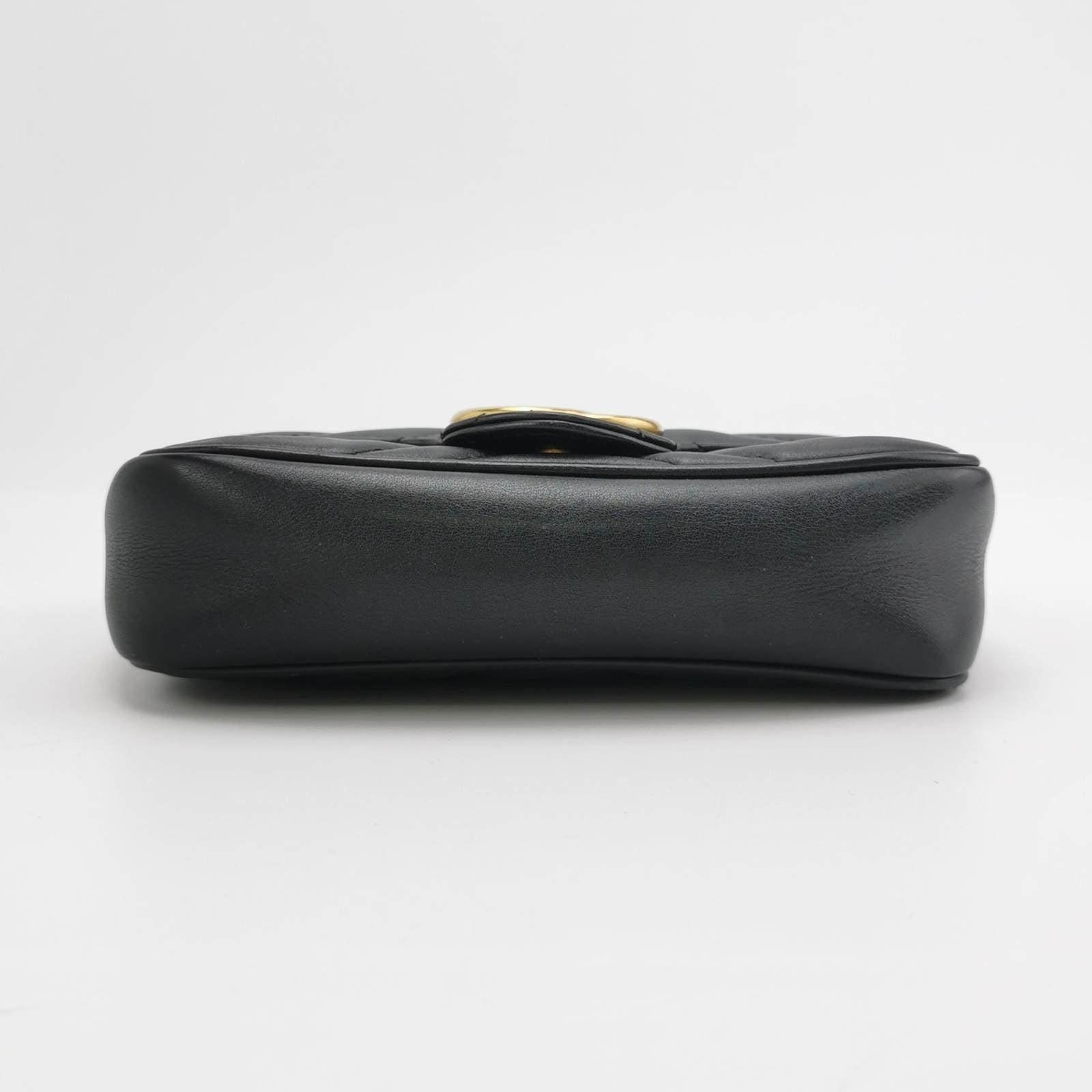  Gucci Marmont Super Mini Flap Leather Bag Black Leather Pour femmes 
