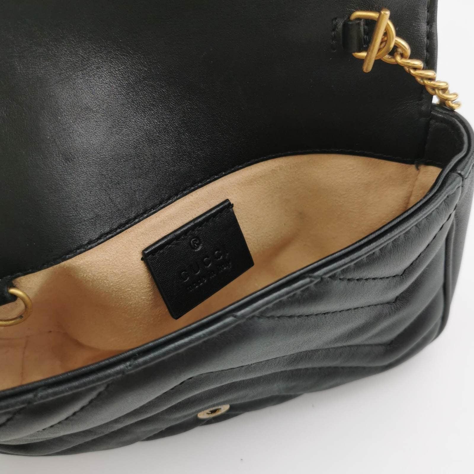 Gucci Marmont Super Mini Flap Leather Bag Black Leather 5