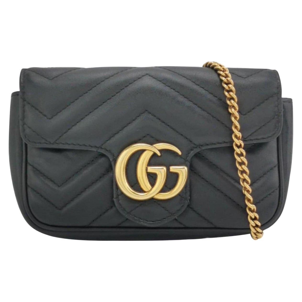 Gucci Marmont Super Mini Flap Leather Bag Black Leather