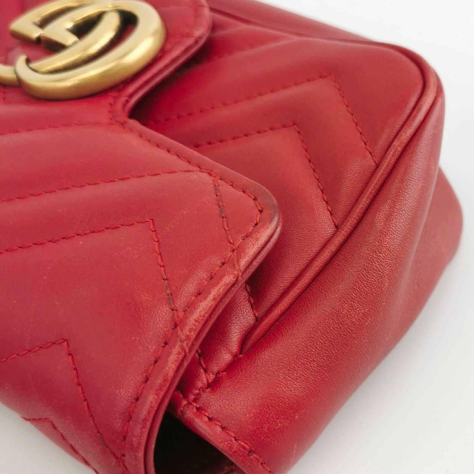 Gucci Marmont Super Mini Flap Leather Bag Red Leather For Sale 6
