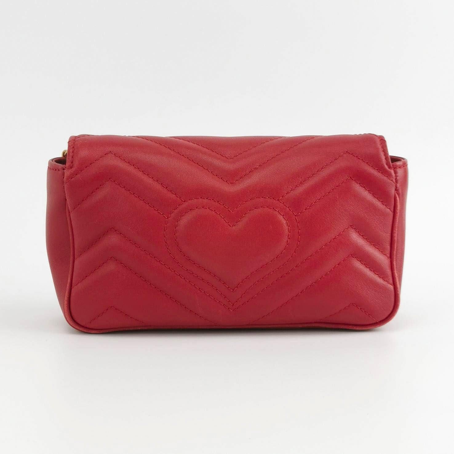Women's Gucci Marmont Super Mini Flap Leather Bag Red Leather For Sale