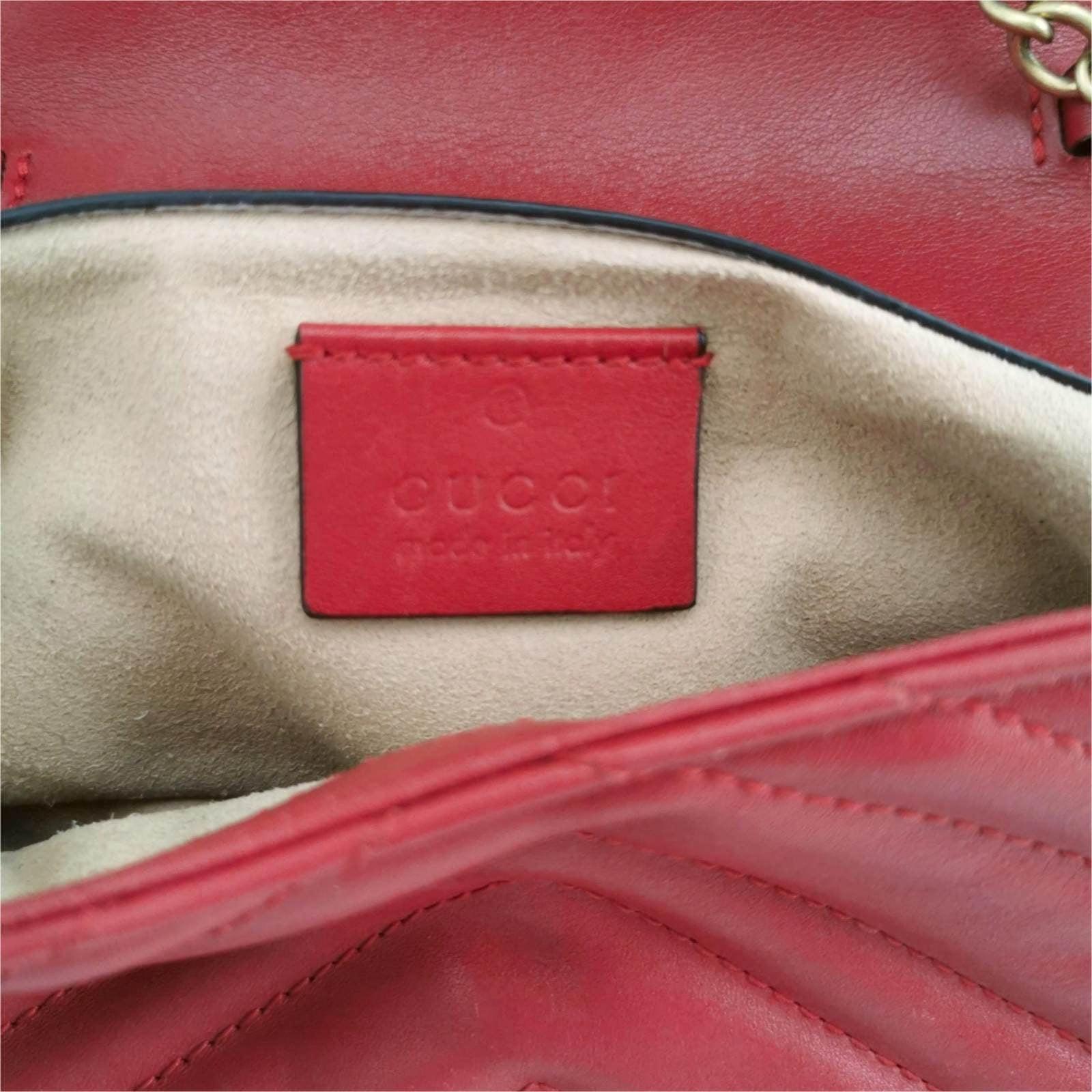 Gucci Marmont Super Mini Flap Leather Bag Red Leather For Sale 2