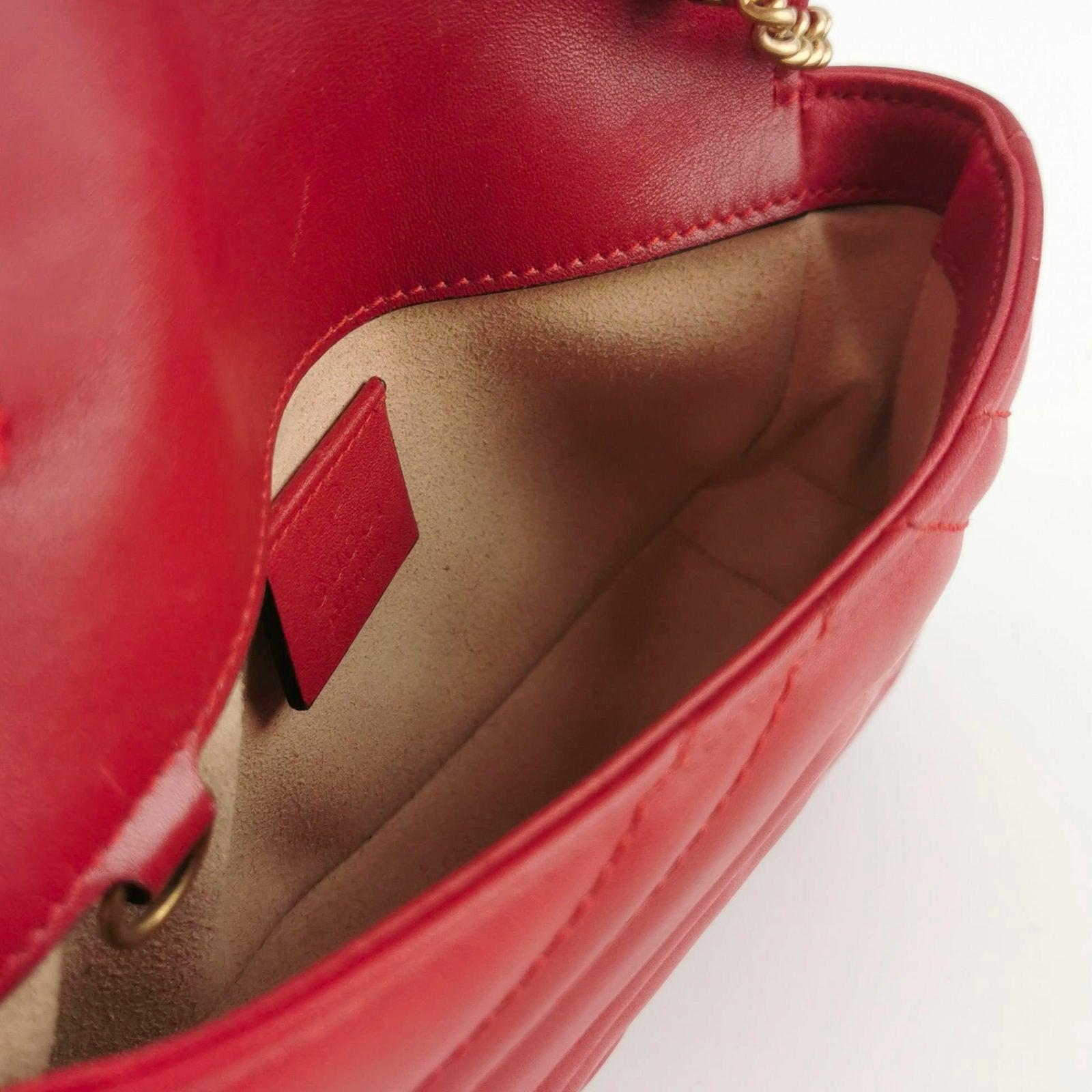 Gucci Marmont Super Mini Flap Leather Bag Red Leather For Sale 3