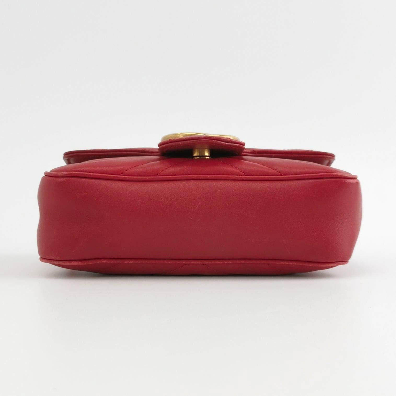 Gucci Marmont Super Mini Flap Leather Bag Red Leather For Sale 4