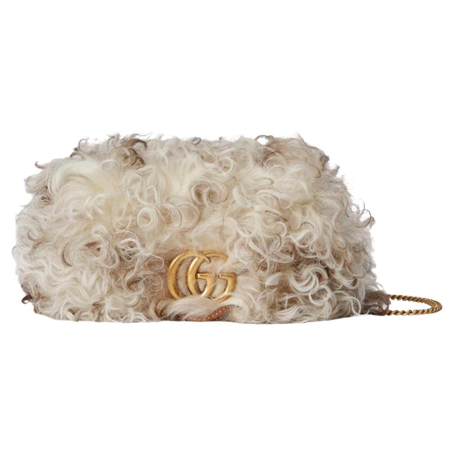 Gucci Marmont Super Mini Shearling Bag in White