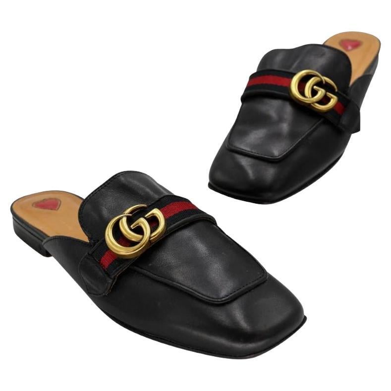 Gucci Marmont Sz 38 Peyton Leather Slippers Slides GG-S0205N-0001