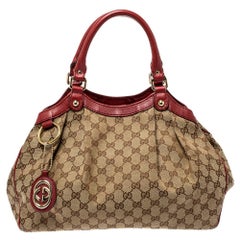 Gucci Maroon/Beige GG Canvas and Leather Medium Sukey Tote