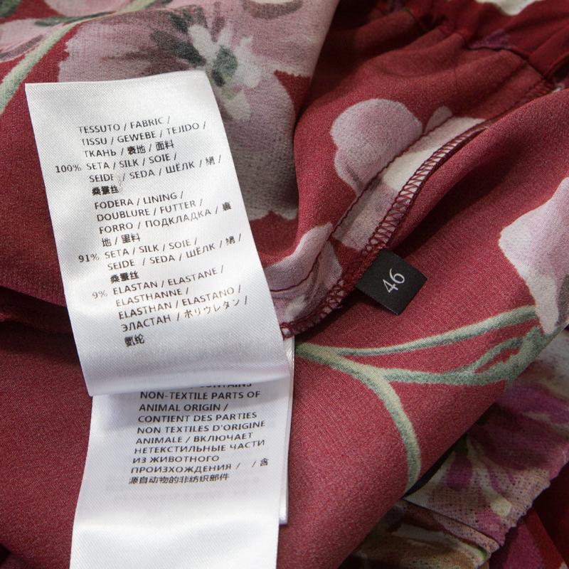 Gucci Maroon Cerise Blooms Printed Silk Crepe de Chine Pajama Pants L In Good Condition In Dubai, Al Qouz 2