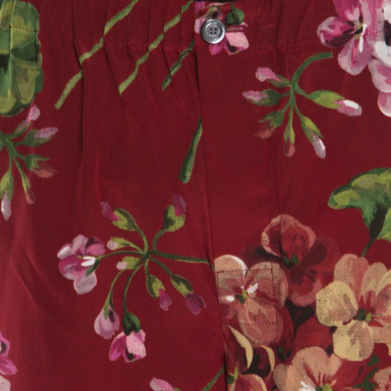 Gucci Maroon Cerise Blooms Printed Silk Crepe de Chine Pajama Pants L 1