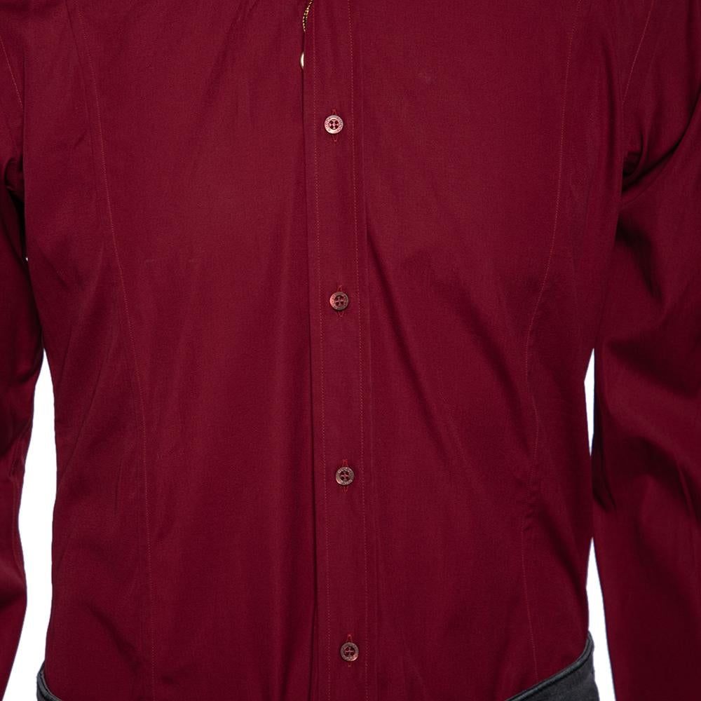 Gucci Maroon Cotton Button Front Shirt M For Sale 2