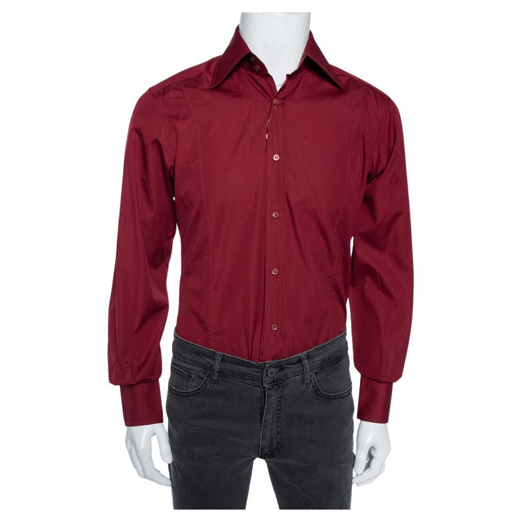Gucci Maroon Cotton Button Front Shirt M For Sale