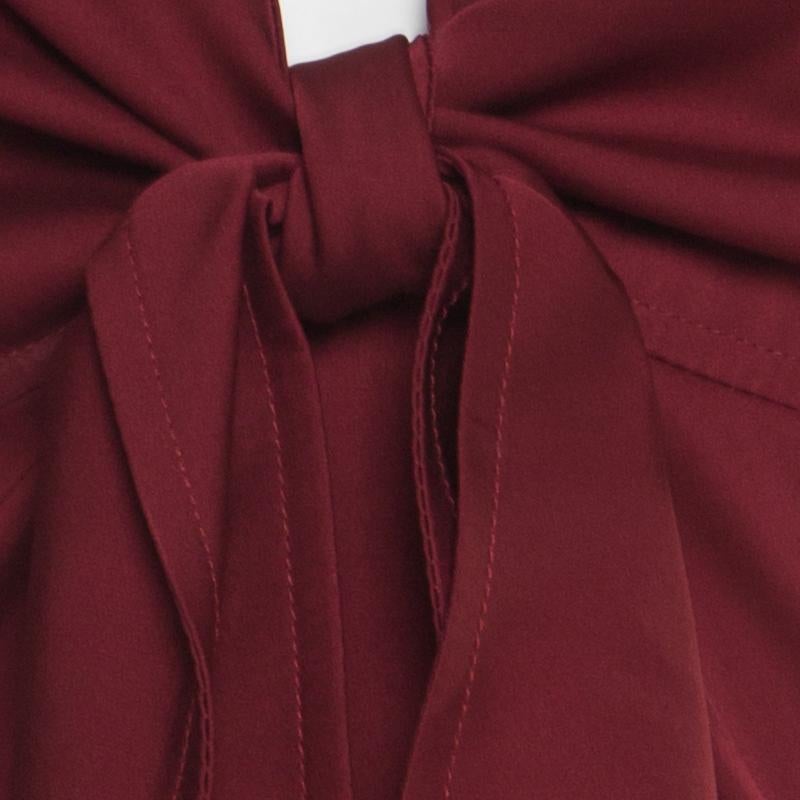 Gucci Maroon Front Tie Detail Short Sleeve Dress M 1