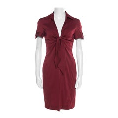 Gucci Maroon Front Tie Detail Short Sleeve Dress M