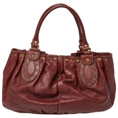 Gucci Maroon Guccissima Leather Medium Studded Pelham Tote