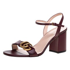 Gucci Maroon Leder Marmont Blockabsatz Knöchelriemen Sandalen Größe 37::5