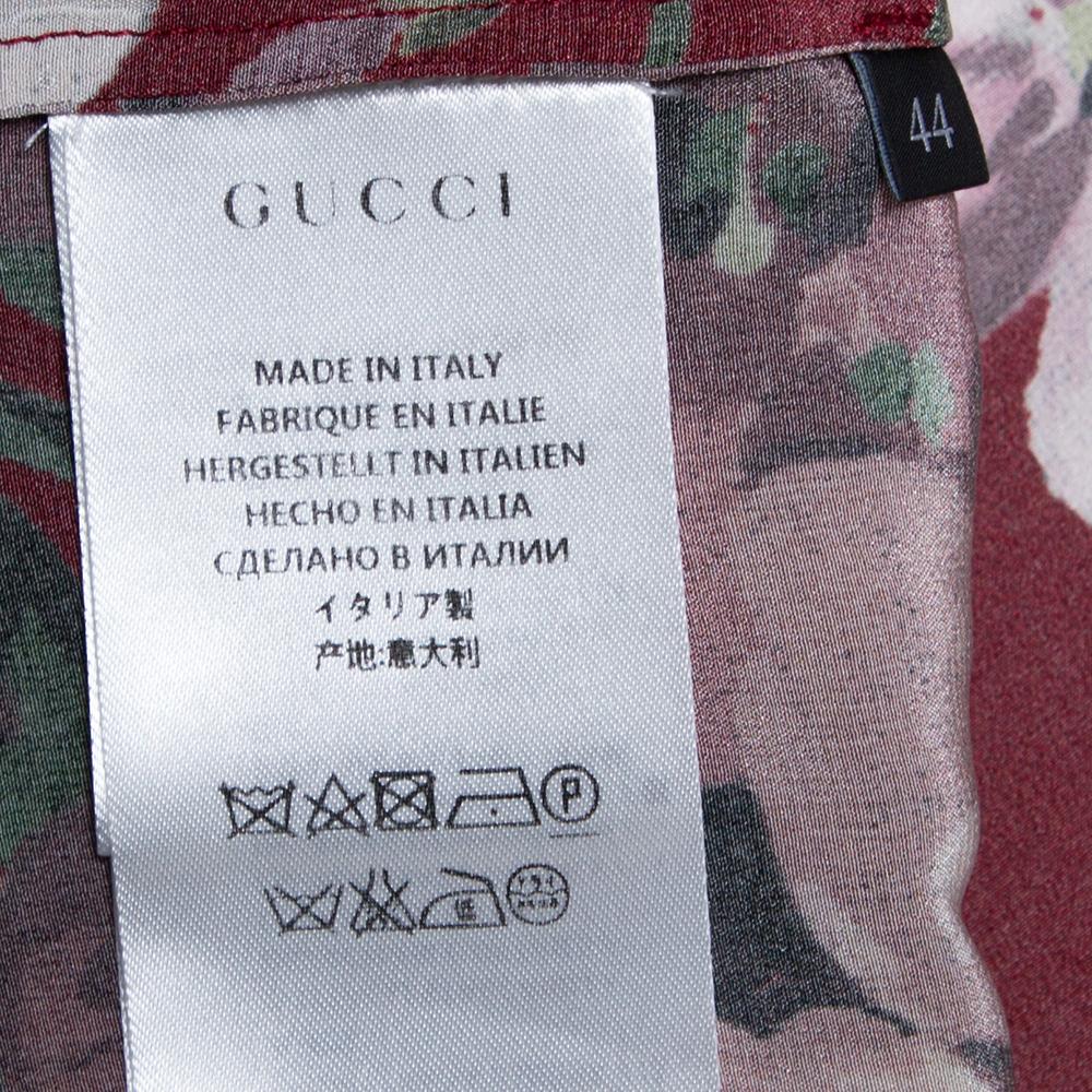 Gucci Maroon Silk Floral Printed Cape Shirt M In Excellent Condition In Dubai, Al Qouz 2