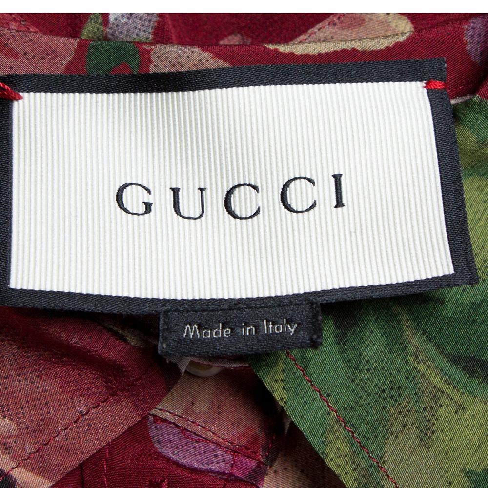 Women's Gucci Maroon Silk Floral Printed Cape Shirt M