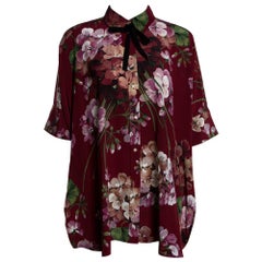 Gucci Maroon Silk Floral Printed Cape Shirt M