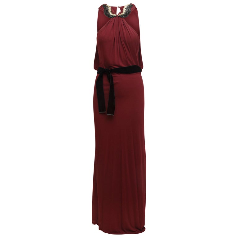 Gucci Maroon Wing Embellished Gown For Sale at 1stDibs