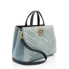Gucci Matelasse Denim Pearl GG Marmont Small Tote