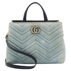 Gucci Matelasse Denim Pearl GG Marmont Small Tote
