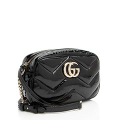 Gucci Matelasse Patent Leather Padded GG Marmont Small Camera Bag