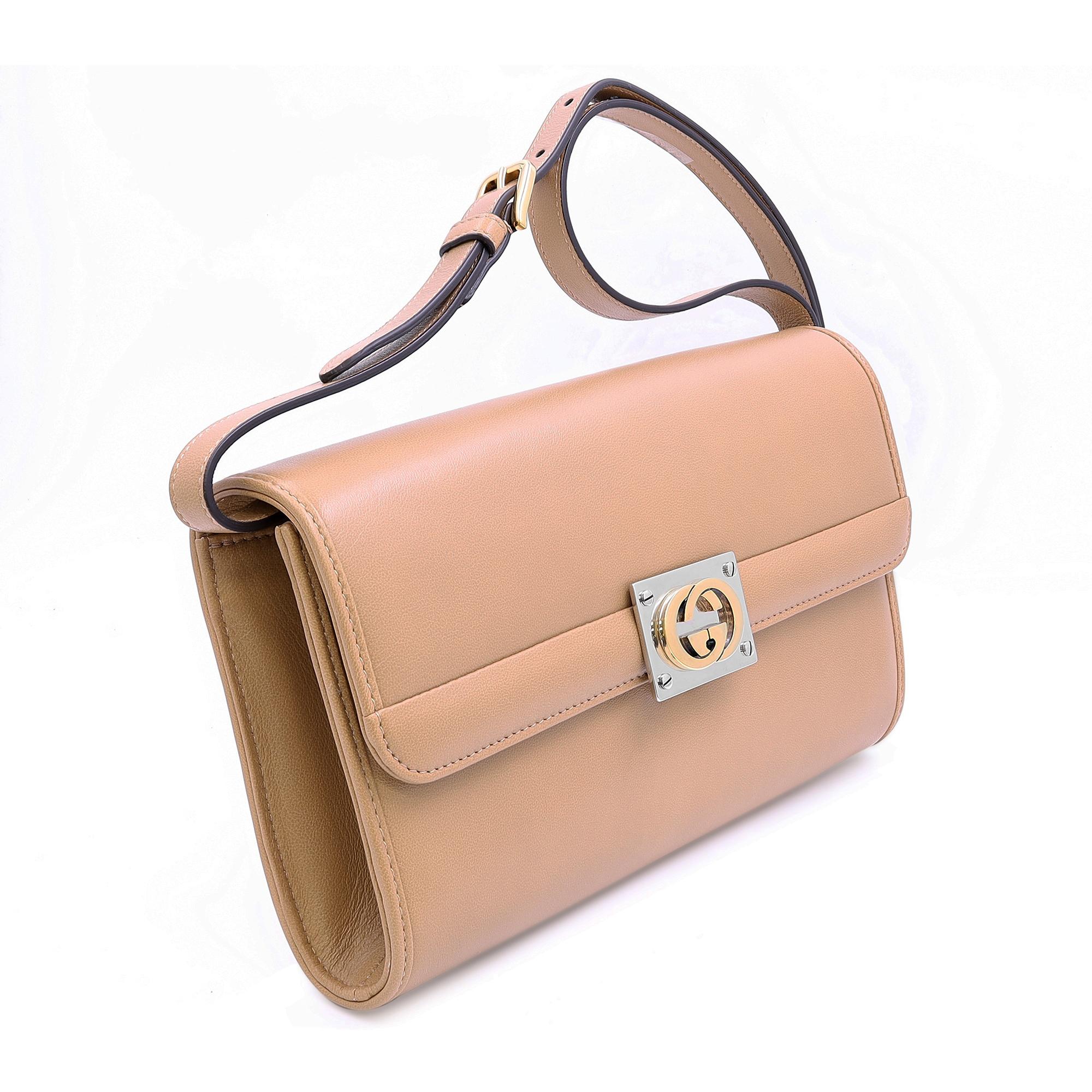 Gucci Matisse Interlocking G Logo Beige Leather Clutch Shoulder Bag In New Condition In New York, NY