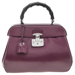 Gucci Mauve Leather Lady Lock Bamboo Large Top Handle Bag