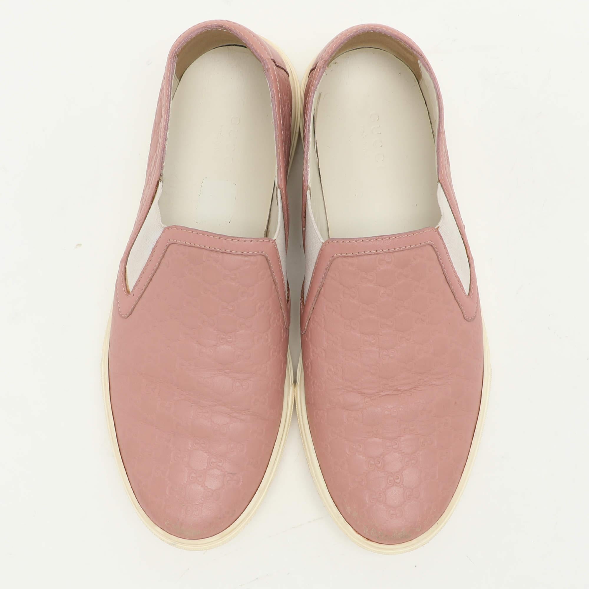Beige Gucci, scarpe da ginnastica in pelle microgucciata color malva, misura 37,5 in vendita