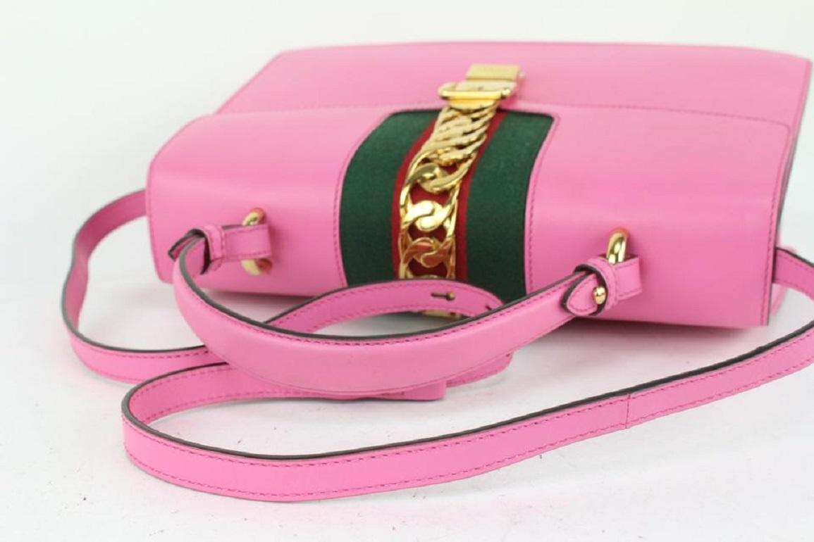 Women's Gucci Maxi Large Pink Leather Sylvie Web Flap Top Handle Crossbody 66ggs723